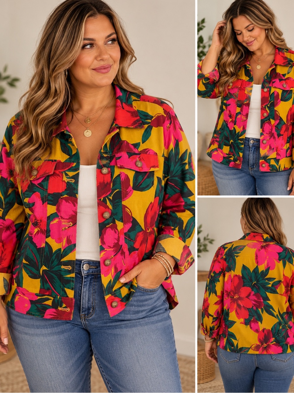 Cynthia Rowley Pink & Mustard Floral Jean Jacket